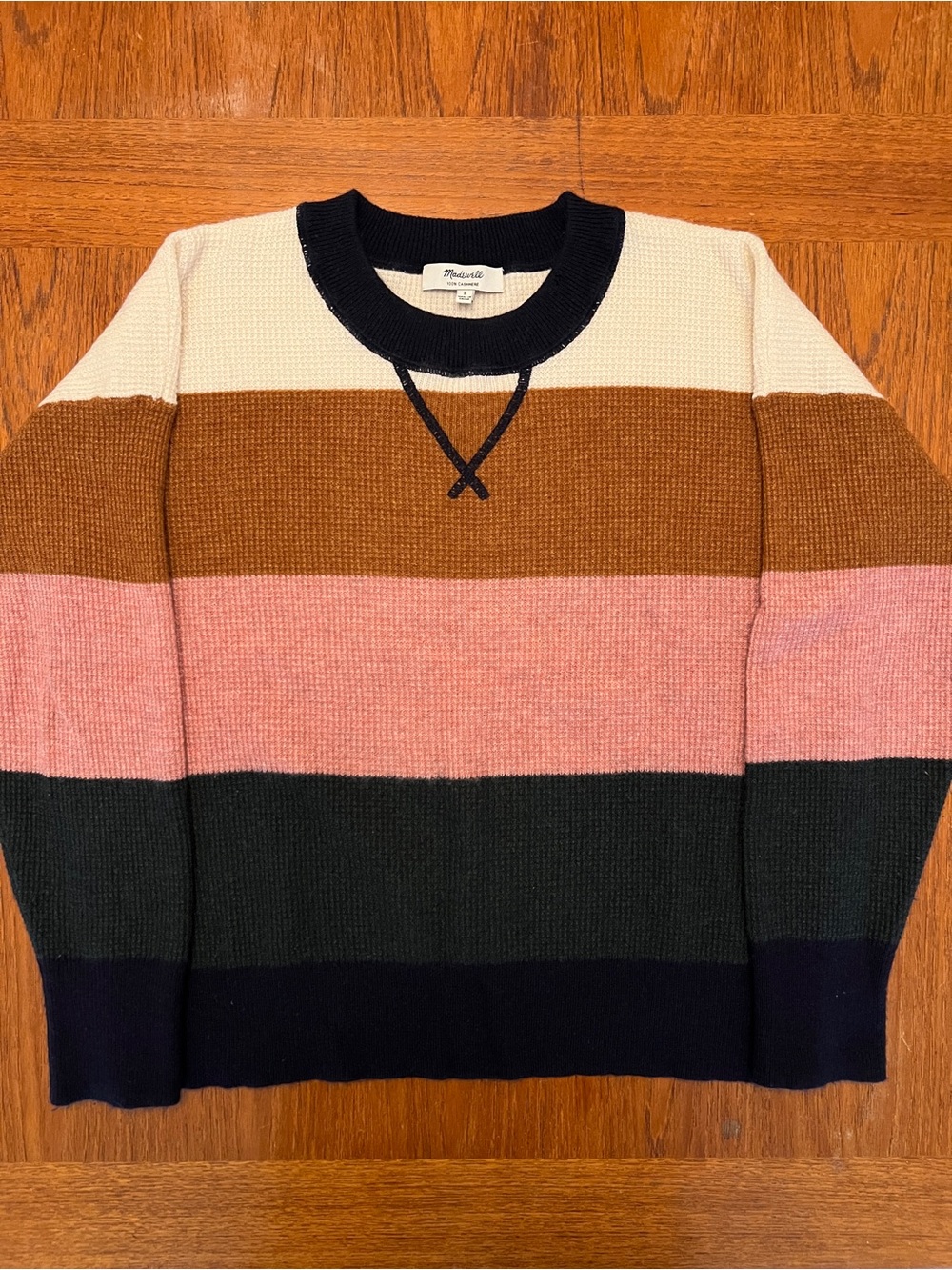 Madewell 100% Cashmere Striped Crewneck Sweater; Small